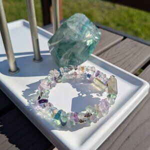 Purple and Blue Fluorite Stone Memory Wire Bracelet